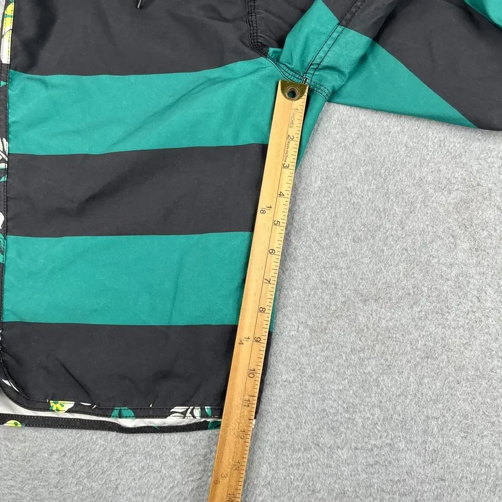 Quiksilver Swim Trunks Mens Green Black Striped Board Shorts Draw String Size 30